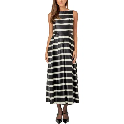 English Factory Stripe Sleeveless Midi Dress In Black/white