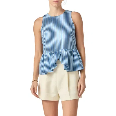 English Factory Stripe Sleeveless Peplum Top In Blue