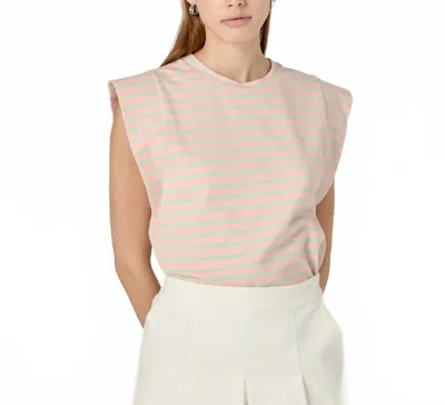 English Factory Stripe Sleeveless T-shirt In Pink & Mint