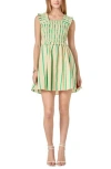 English Factory Stripe Ruffle Mini Dress In Beige / Green In Beige/green