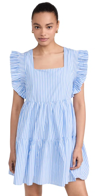 English Factory Stripe Square Neckline Mini Dress Blue Stripe