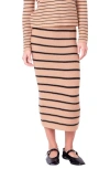 English Factory Stripe Knit Midi Skirt In Tan In Tan/black