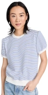 English Factory Stripe Terry Puff Sleeve Sweatshirt White/blue In White/blue