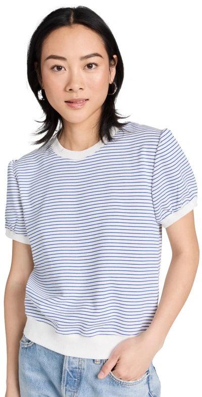 English Factory Stripe Terry Puff Sleeve Sweatshirt White/blue In White,black