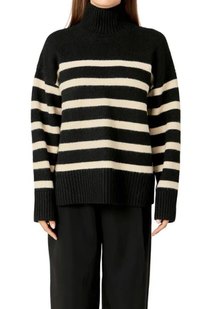 English Factory Stripe Turtleneck Sweater In Black/cream
