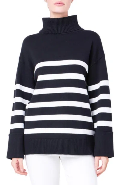 English Factory Stripe Turtleneck Sweater In Black/white