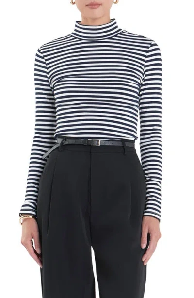 English Factory Stripe Turtleneck Top In Navy/white