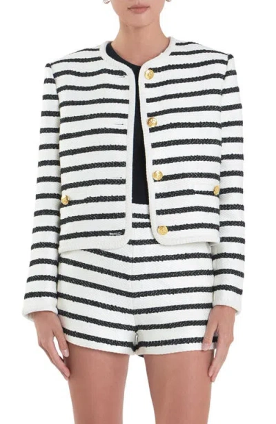 English Factory Stripe Tweed Jacket In Off White/black