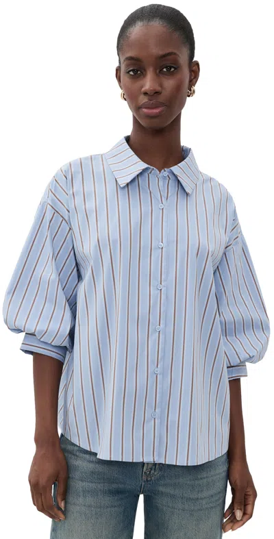 English Factory Striped Balloon Sleeve Shirt Dusty Blue