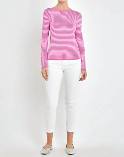 English Factory Striped Boatneck Sweater Top In Pink/white