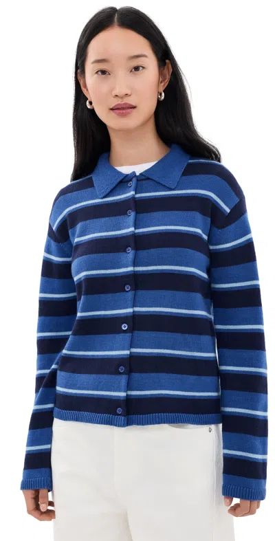 English Factory Striped Collar Shirt Cardigan Blue Multi