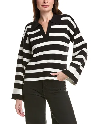 English Factory Striped Collared Cropped Sweater In Black