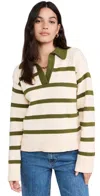 English Factory Stripe Collared Sweater In Cream/olive
