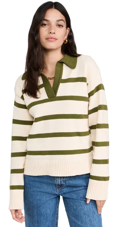 ENGLISH FACTORY STRIPED COLLARED SWEATER CREAM/OLIVE