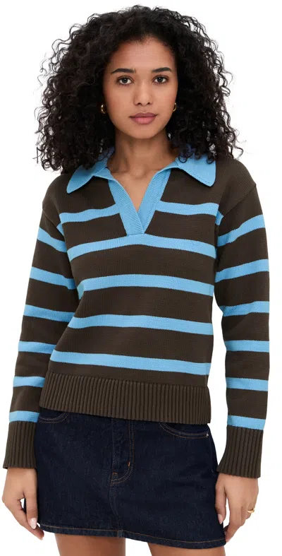 English Factory Striped Collared Sweater Dark Brown/light Blue In Multi