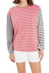 English Factory Striped Color Block Long Sleeve Tee In Pink Multi In Pink
