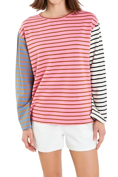 English Factory Striped Color Block Long Sleeve Tee In Pink Multi