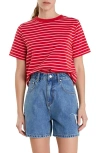 English Factory Striped Cotton Jersey Short Sleeve T-shirt In Red/ Pink