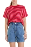 English Factory Striped Cotton Jersey Short Sleeve T-shirt In Red/pink