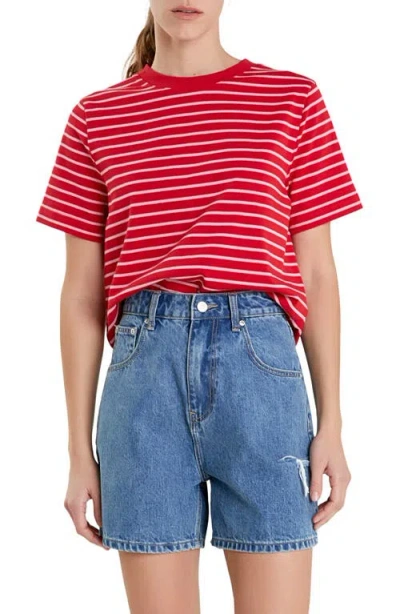English Factory Striped Cotton Jersey Short Sleeve T-shirt In Red/pink