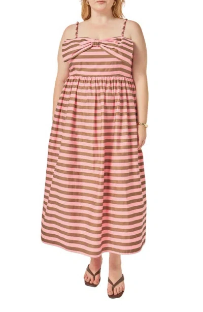 English Factory Striped Cotton Midi Dress In Pink