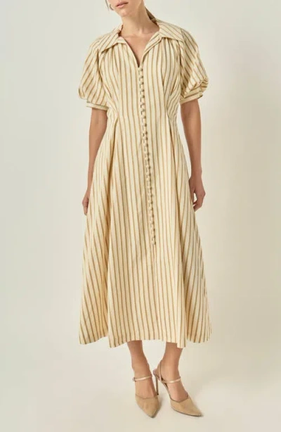 English Factory Striped Fit And Flare Midi Dress In Brown