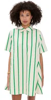 English Factory Striped Kaftan Mini Dress In Cream Green Stripe In Green Multi