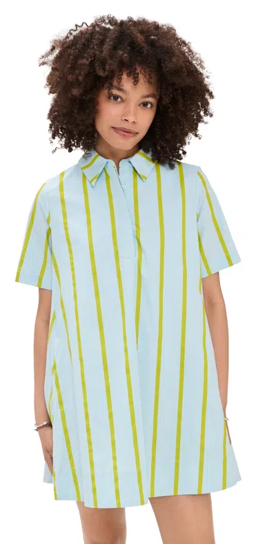 English Factory Striped Kaftan Mini Dress Icy Blue/sage In Green