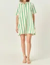 English Factory Striped Kaftan Mini Dress In Cream Green Stripe In Green