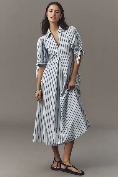 English Factory Striped Midi Shirt Dress In Blue