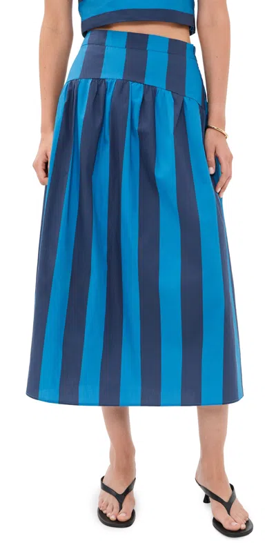 English Factory Striped Cotton Midi Skirt In Blue