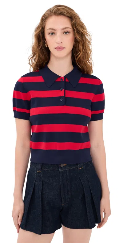 English Factory Striped Polo Knit Top Navy/red In Multi