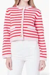 English Factory Knit Striped Sweater Cardigan Pink/red In Pink