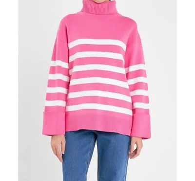 English Factory Striped Turtleneck Sweater In Pink