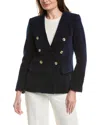 English Factory Structured Lapelless Textured Jacket In Blue