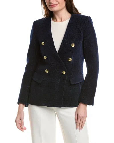 English Factory Structured Lapelless Textured Jacket In Blue
