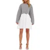 English Factory Sweater With Poplin Minidress In Heather Grey/white