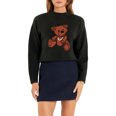English Factory Teddy Bear Embellished Crewneck Sweater In Dark Green