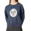 English Factory Tennis Velvet Patch Sweatshirt In Navy In Blue