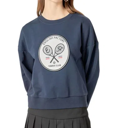 English Factory Tennis Velvet Patch Sweatshirt In Navy