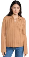 English Factory Long Sleeve Rib Knit Top In Camel