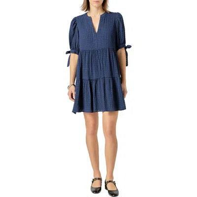 English Factory Texture Puff Sleeve Dress In Navy