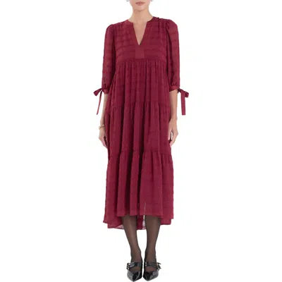 English Factory Textured Chiffon Dress In Bordeaux