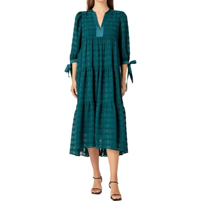 English Factory Textured Chiffon Dress In Emerald