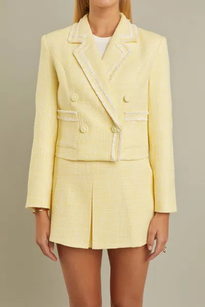 English Factory Textured Double Breasted Blazer In Yellow