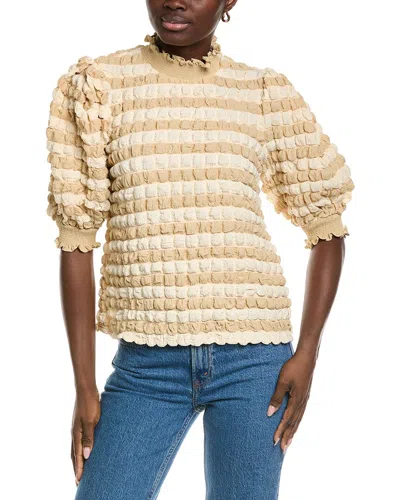 English Factory Textured Mock Neck Blouse In Brown