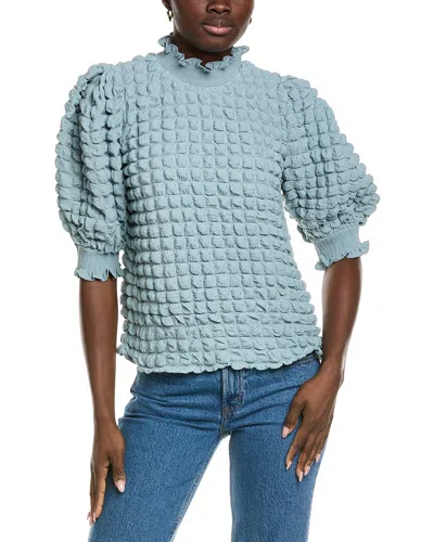 English Factory Textured Mock Neck Blouse In Blue