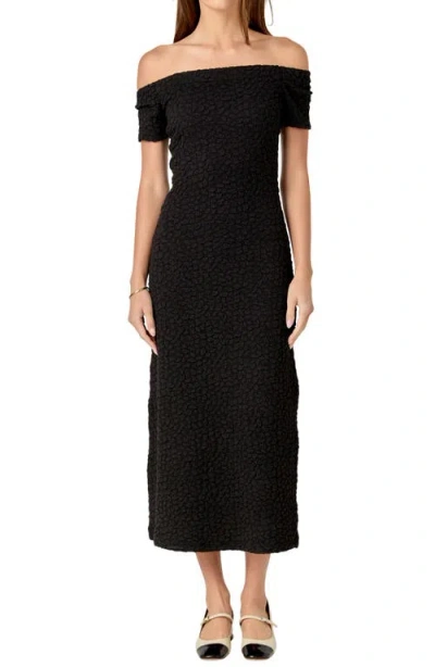 ENGLISH FACTORY ENGLISH FACTORY TEXTURED OFF THE SHOULDER MIDI DRESS
