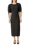 English Factory Short-sleeve Textured Midi Dress In Black