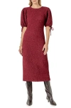 English Factory Textured Puff Sleeve Midi Dress In Burgundy